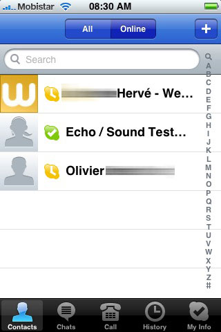 Liste de contacts Skype iPhone