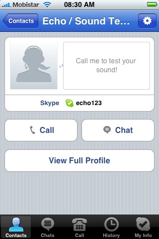 Profil de contact Skype iPhone