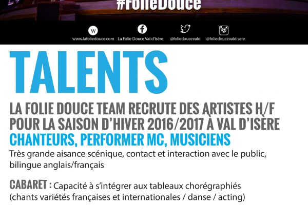 La Folie Douce Val d’Isère recrute !